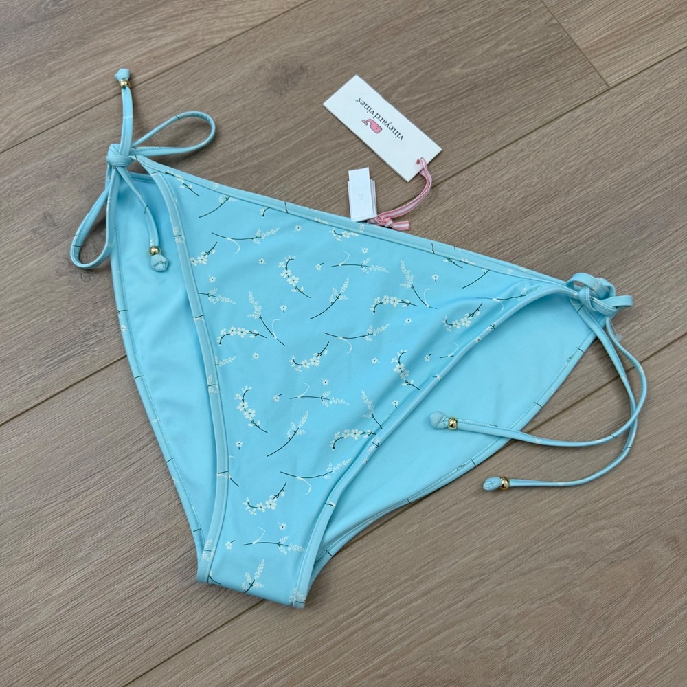 M17 Vineyard Vines Floral Side Tie Bikini Bottom Blue White XL NWT 2W001412-4280